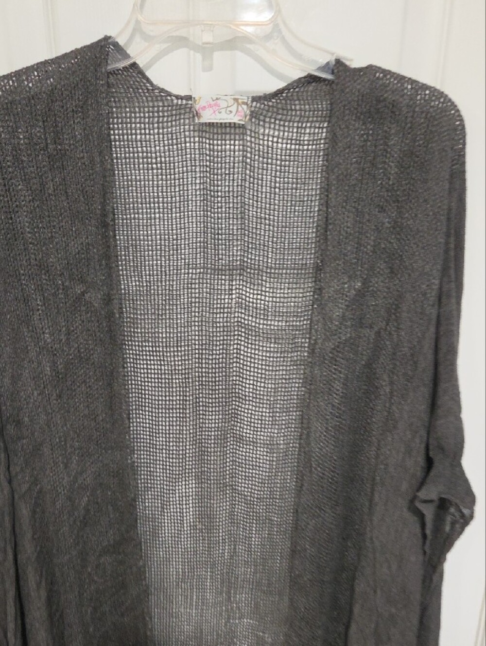 Lightweight Charcoal Day Dream Washed Fringe Kimono One Size - Picture 4 of 6